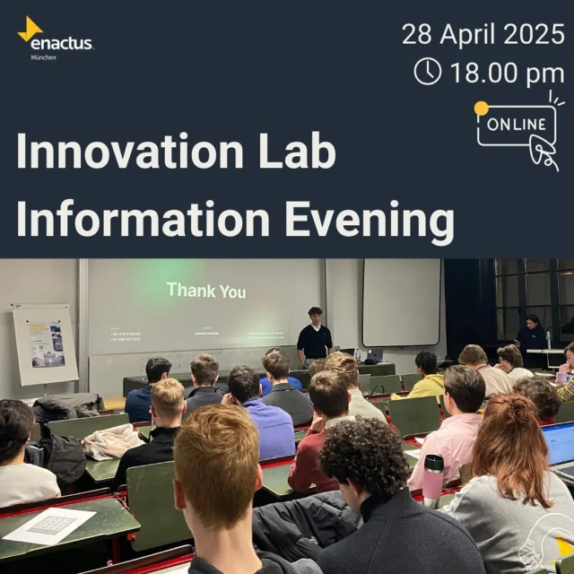 Curious about turning ideas into real-world impact?

Join our InnoLab Info Event and discover how you can kickstart your social start-up journey this semester! 🚀

The InnoLab is Enactus Munich’s Ideation Hub — a creative space where students team up to develop innovative solutions to social and environmental challenges.

We dive deep into the UN Sustainable Development Goals (SDGs), using hands-on workshops in Design Thinking, Research, Business Models, and more, to help you build something meaningful from scratch.

Dream of launching your own social start-up? This is your sign to start! ✨

🗓️April 28 | 🕓6 PM | 💻Online
Link in bio to join the session!

#enactusmunich #oneenactusgermany #makeanimpact #joinenactus #innovation